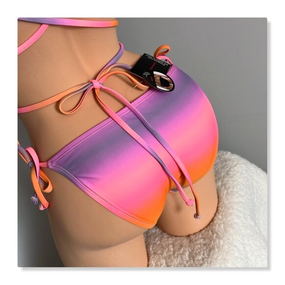 No Boundaries Strappy Wrap Triangle String Bikini Ombre Sunset NWT - Picture 6 of 16